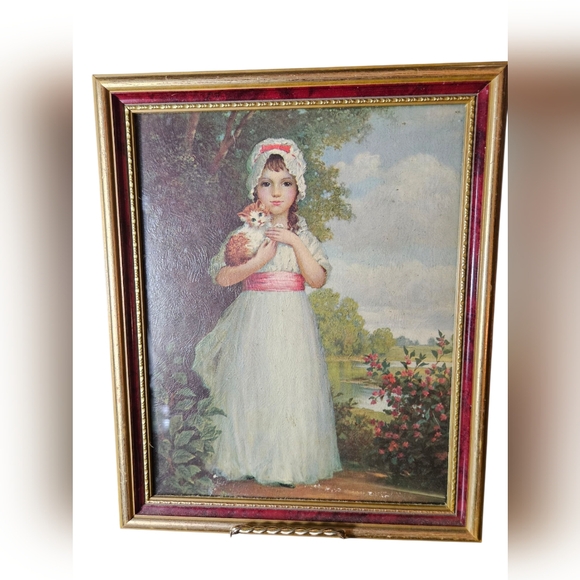 Vintage Other - Vintage Girl with Cat Framed Print.